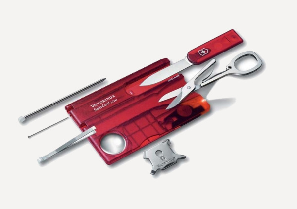 Мультитул Victorinox SwissCard Lite, 13 функций (красный / прозрачный)
